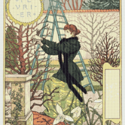 PDF Counted Vintage Cross Stitch Pattern | Garden Calendar for February | Female Gardener | 1800s | 5 Sizes