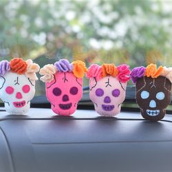 Human Skull Halloween car accessories for women. Spooky. Rearview vehicle charm. Gift for boyfriend. Decoration auto