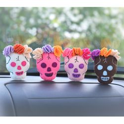 Human Skull Halloween car accessories for women. Spooky. Rearview vehicle charm. Gift for boyfriend. Decoration auto