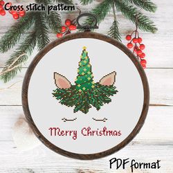 Christmas Unicorn Cross Stitch Pattern PDF, Unicorn Embroidery Pattern, Christmas Cross Stitch Pattern Modern