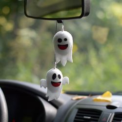 Small Ghost Plush charm for rearview mirror, Kawaii car Accessories for women and teenagers