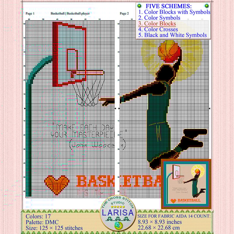 Basketball sports cross stitch pattern