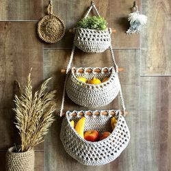 Camper decor Hanging fruit basket kitchen decor Natural storage of small items Save space Boho interior wall decor
