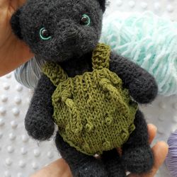 Handmade teddy kitten/ Cute cat stuffed animal/ OOAK teddy cat/ Artist plush cat/ Plush black cat/ Collectible teddy cat
