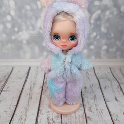 Outfit for the Petite Blythe doll. Fluffy warm jumpsuit for a little doll.