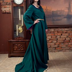 Morgana Pendragon cosplay costume - Medieval Style Green Dress