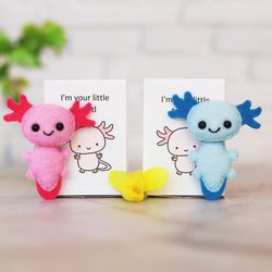 Small axolotl pink, blue in a box. I Miss You Gift. Pocket Hug. Matchbox love. You are not Alone. For teenage girl. Step