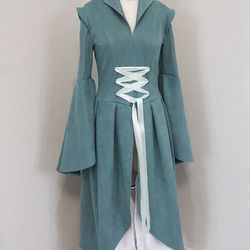 Elven green FAUX SUEDE dress - inspired by Arwen cosplay costume - Made to order