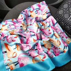 Turquoise square silk scarf with birds