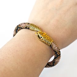 Snake bracelet, Ouroboros, Serpent jewelry, Beaded snake bracelet