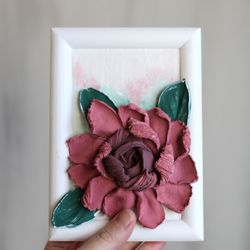 Simple small home decor idea, floral painting, palette knife flower, plaster flower art, original gift for her.