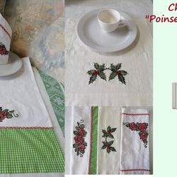Set of poinsettia and holly Christmas 2 sizes embroidery design