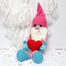 Gnome valentines day crochet pattern PDF in English  Valentine's gnome amigurumi