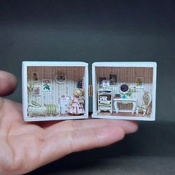 Micro house-Teddy bear box, Miniature house box, Teddy bear micro house, Diorama, Room box, Micro toys, Miniature toys