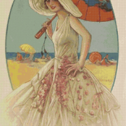 pdf counted vintage cross stitch pattern | lady | gaspar kams 1874-1942 | 4 sizes