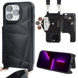Baimolh Crossbody Wallet Phone Case, Iphone 13 Pro Crossbody Case with Flip Card Holder, PU Leather Wallet Phone Purse f