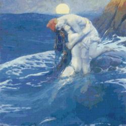 PDF Counted Vintage Cross Stitch Pattern | The Mermaid | Howard Pyle 1910 | 4 Sizes