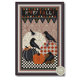 Halloween Sampler Cross Stitch Pattern Pumpkins and Crow  Happy Fall PDF File Instant Download 178