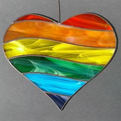 Rainbow Heart . Art stained glass window hanging Suncatcher