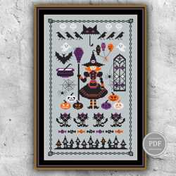 Halloween Cross Stitch Pattern Witch Sampler PDF File Instant Download 166