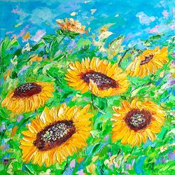 Sunflower Painting Floral Original Art impasto oil painting sunflowers field abstract artwork square canvas flowers