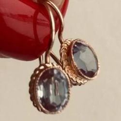 Vintage 14K Original Earrings USSR 583 Rose Gold with star alexandrite change colour stone Soviet Retro Russian Women's