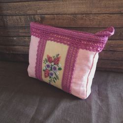 cosmetic bag with embroidery, makeup bag storage