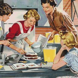 pdf counted vintage cross stitch pattern | a woman in the kitchen | retro | 5 sizes