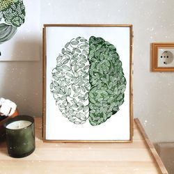 Watercolor poster "USE IT", green brain illustration