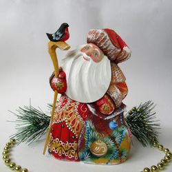 Hand carved Russian Santa, hand painted wooden Santa 6.7 inch tall, artwork, Collectible figure