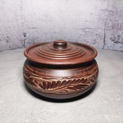 Ceramic cooking pot 50.72 fl.oz Casserole with lid handmade red clay