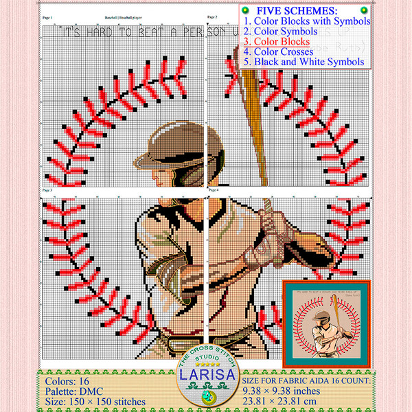 Baseball player cross stitch pattern