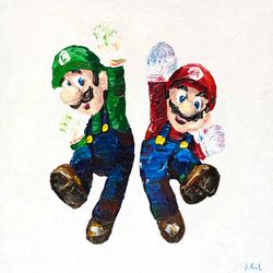 Super Mario Bros Wall Art / Super Mario Bros Canvas Painting / Game Character Wall Art / Nintendo Game Painting / Luigi Original Painting / Pop Art Painting / Mario original wall art 