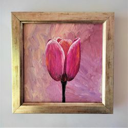 Tulip Painting Original painting impasto Art Wall Decor Floral Wall Art Framed Painting Gold framed artwork