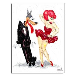 Red Hot Riding Hood Wall Art, Droopy Painting, Big Bad Wolf Red Hot Riding Hood Classic 40s Tex Avery Original Wall Art