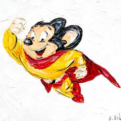 Mighty Mouse Wall Art / Mighty Mouse Painting / American animated Wall Art / Super Mouse painting / Original Painting / Pop Art Painting / Superhero Mouse Wall Art 