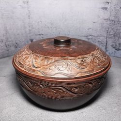 Pottery casserole 135.25 fl.oz handmade red clay Clay cooking pot Casserole with lid