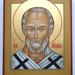 St. Nicholas, orthodox icon, Byzantine icon, hand painted icon, religious painting, custom icon, original Gold Leaf 23 k