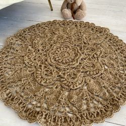 Area Rug jute Round rug Eco friendly rug Jute doormat  Bedroom rug Japanese Boho Bohemian rugs Handmade carpet