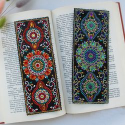Leather bookmark, Bookmark personalized, Gift for teacher, Reading lovers, Literary, Mandala bookmark, Book lover gift