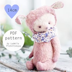 PDF teddy bear sewing pattern with bunny ears doll hat,  joint teddy bear pattern, bunny sewing pattern