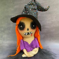 Witch doll . Rag doll .  Creepy doll . Weird gifts . Halloween decor  . Spooky doll . Black Christmas . Halloween doll .
