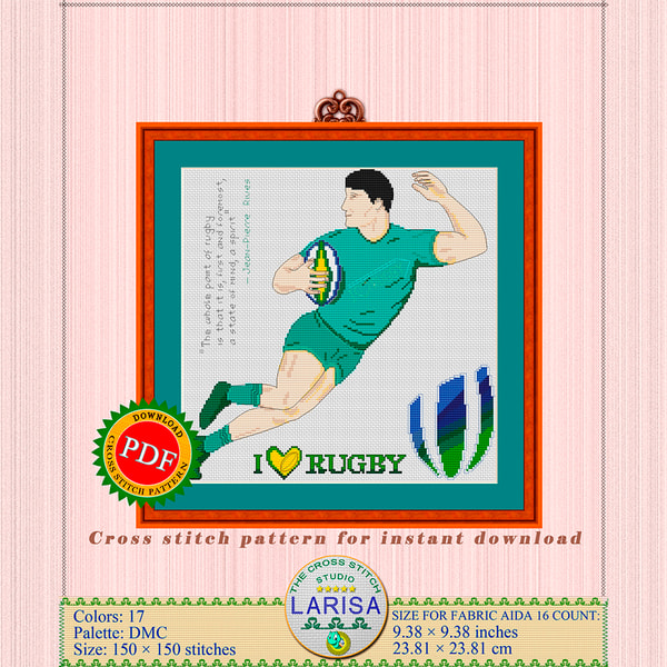 Rugby Cross Stitch Pattern | Rugby Union - Inspire Uplift