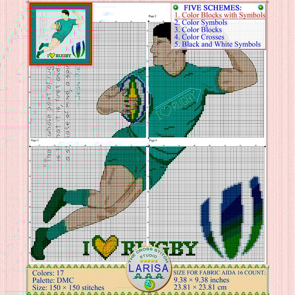 Rugby Cross Stitch Pattern | Rugby Union - Inspire Uplift