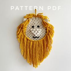 Macrame Pattern LION, Macrame tutorial PDF for beginners, DIY Wall Hanging for nursery