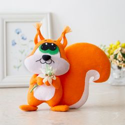 Squirrel sewing pattern PDF tutorial, Felt Squirrel ornament pattern, Stuffed animals, Plush toy diy
