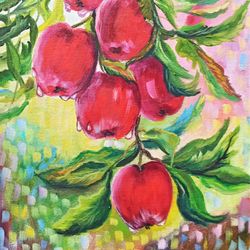 Apples Painting Fruit Original Art Oil Painting on Canvas Art Apple on Tree Original Painting 40 cm by 30 cm