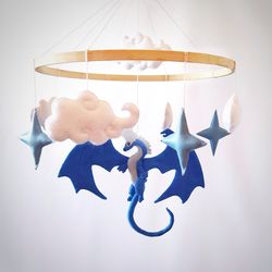 Dragon baby mobile, Blue dragon crib mobile for boy nursery decor, Hanging mobile, Baby shower gift