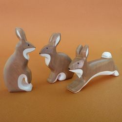 Wooden hare figurines - Wooden animals toys - Hare toy - Gift for kids