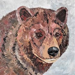 Bear Painting Animal Original painting Impasto Grizzly Bear Wall Art Bear Textured Painting Framed Bear Painting Artwork